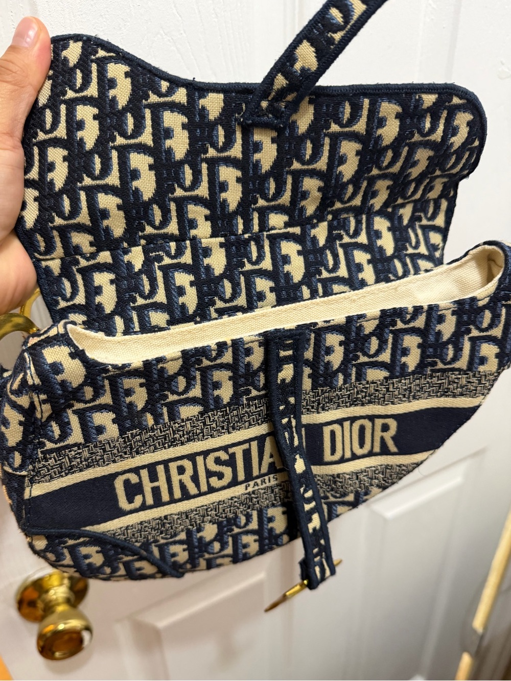 Dior Navy and Cream 'Christian Dior' Saddle Crossbody Bag